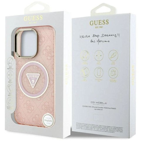 Etui Guess IML Metal Glitter 4G Circle Triangle MagSafe na iPhone 16 Pro Max - różowe Guess