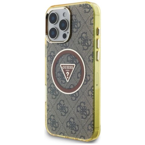 Etui Guess IML Metal Glitter 4G Circle Triangle MagSafe na iPhone 16 Pro - brązowe Guess