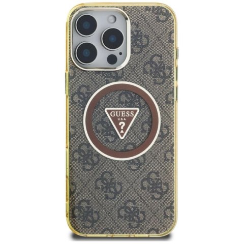 Etui Guess IML Metal Glitter 4G Circle Triangle MagSafe na iPhone 16 Pro - brązowe Guess