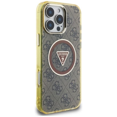 Etui Guess IML Metal Glitter 4G Circle Triangle MagSafe na iPhone 16 Pro - brązowe Guess