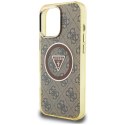 Etui Guess IML Metal Glitter 4G Circle Triangle MagSafe na iPhone 16 Pro - brązowe Guess