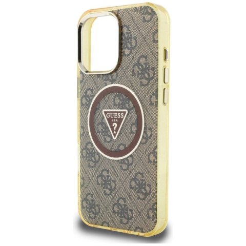 Etui Guess IML Metal Glitter 4G Circle Triangle MagSafe na iPhone 16 Pro - brązowe Guess