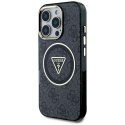 Etui Guess IML Metal Glitter 4G Circle Triangle MagSafe na iPhone 16 Pro - czarne Guess