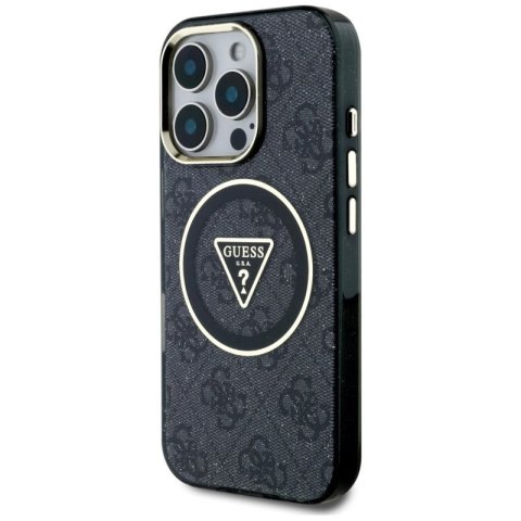 Etui Guess IML Metal Glitter 4G Circle Triangle MagSafe na iPhone 16 Pro - czarne Guess