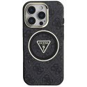 Etui Guess IML Metal Glitter 4G Circle Triangle MagSafe na iPhone 16 Pro - czarne Guess