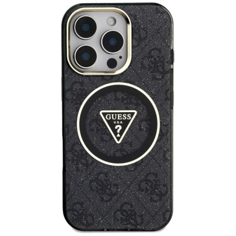 Etui Guess IML Metal Glitter 4G Circle Triangle MagSafe na iPhone 16 Pro - czarne Guess