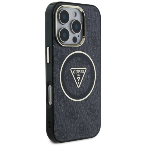 Etui Guess IML Metal Glitter 4G Circle Triangle MagSafe na iPhone 16 Pro - czarne Guess