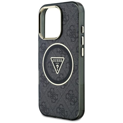 Etui Guess IML Metal Glitter 4G Circle Triangle MagSafe na iPhone 16 Pro - czarne Guess
