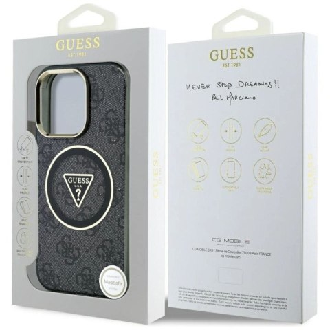Etui Guess IML Metal Glitter 4G Circle Triangle MagSafe na iPhone 16 Pro - czarne Guess