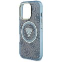 Etui Guess IML Metal Glitter 4G Circle Triangle MagSafe na iPhone 16 Pro - niebieskie Guess