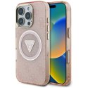 Etui Guess IML Metal Glitter 4G Circle Triangle MagSafe na iPhone 16 Pro - różowe Guess