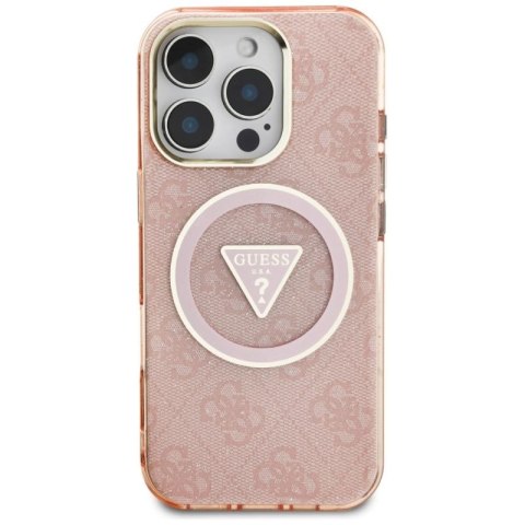 Etui Guess IML Metal Glitter 4G Circle Triangle MagSafe na iPhone 16 Pro - różowe Guess