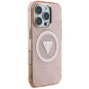 Etui Guess IML Metal Glitter 4G Circle Triangle MagSafe na iPhone 16 Pro - różowe Guess