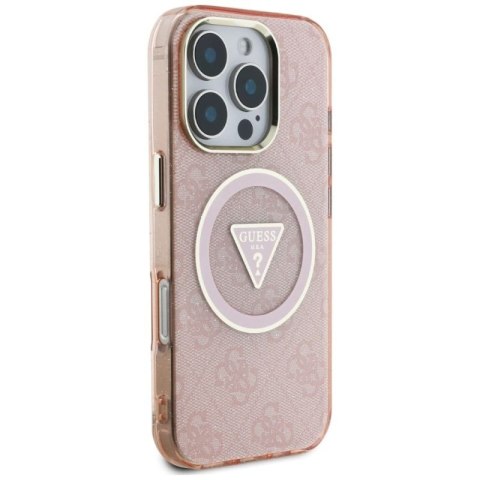 Etui Guess IML Metal Glitter 4G Circle Triangle MagSafe na iPhone 16 Pro - różowe Guess