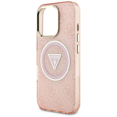 Etui Guess IML Metal Glitter 4G Circle Triangle MagSafe na iPhone 16 Pro - różowe Guess