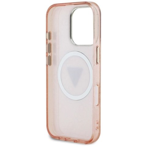 Etui Guess IML Metal Glitter 4G Circle Triangle MagSafe na iPhone 16 Pro - różowe Guess