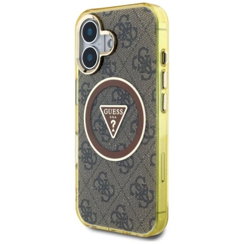 Etui Guess IML Metal Glitter 4G Circle Triangle MagSafe na iPhone 16 - brązowy Guess