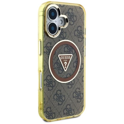 Etui Guess IML Metal Glitter 4G Circle Triangle MagSafe na iPhone 16 - brązowy Guess