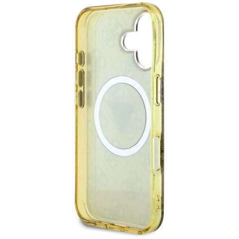 Etui Guess IML Metal Glitter 4G Circle Triangle MagSafe na iPhone 16 - brązowy Guess