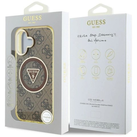 Etui Guess IML Metal Glitter 4G Circle Triangle MagSafe na iPhone 16 - brązowy Guess