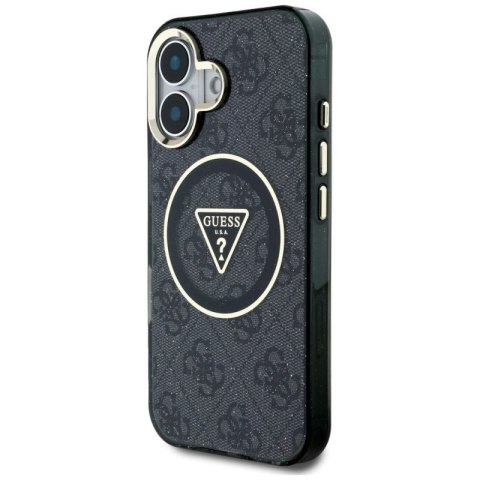 Etui Guess IML Metal Glitter 4G Circle Triangle MagSafe na iPhone 16 - czarne Guess