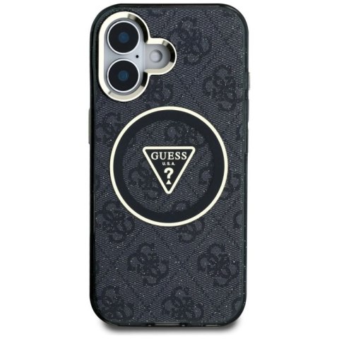 Etui Guess IML Metal Glitter 4G Circle Triangle MagSafe na iPhone 16 - czarne Guess