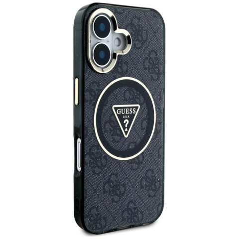 Etui Guess IML Metal Glitter 4G Circle Triangle MagSafe na iPhone 16 - czarne Guess
