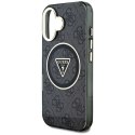 Etui Guess IML Metal Glitter 4G Circle Triangle MagSafe na iPhone 16 - czarne Guess