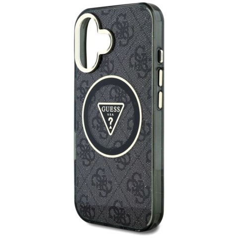 Etui Guess IML Metal Glitter 4G Circle Triangle MagSafe na iPhone 16 - czarne Guess