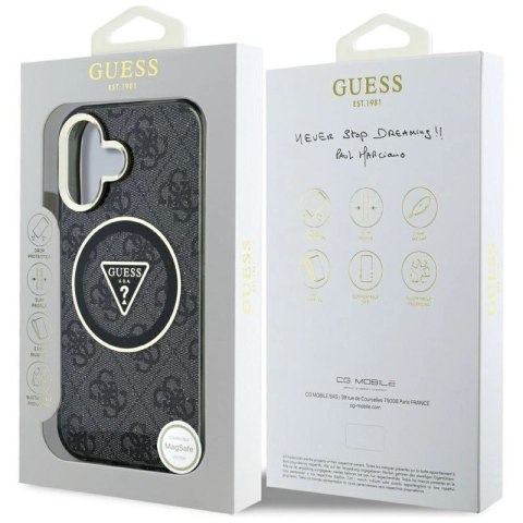 Etui Guess IML Metal Glitter 4G Circle Triangle MagSafe na iPhone 16 - czarne Guess