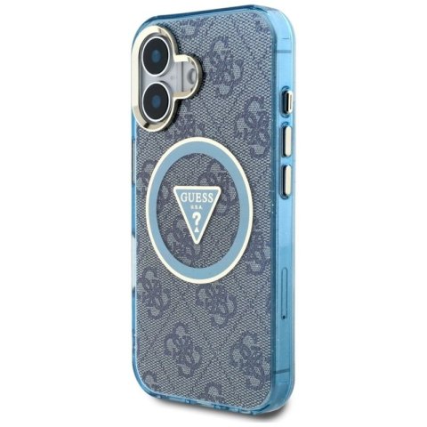 Etui Guess IML Metal Glitter 4G Circle Triangle MagSafe na iPhone 16 - niebieskie Guess