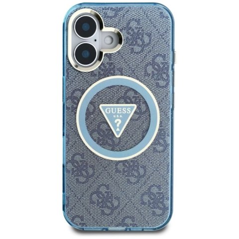 Etui Guess IML Metal Glitter 4G Circle Triangle MagSafe na iPhone 16 - niebieskie Guess