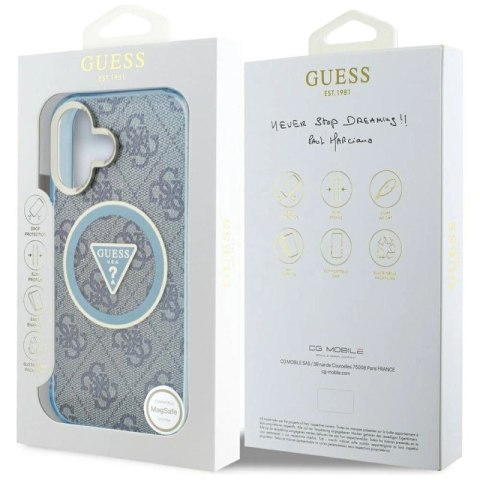 Etui Guess IML Metal Glitter 4G Circle Triangle MagSafe na iPhone 16 - niebieskie Guess