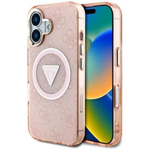 Etui Guess IML Metal Glitter 4G Circle Triangle MagSafe na iPhone 16 - różowe Guess