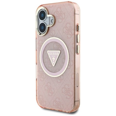 Etui Guess IML Metal Glitter 4G Circle Triangle MagSafe na iPhone 16 - różowe Guess
