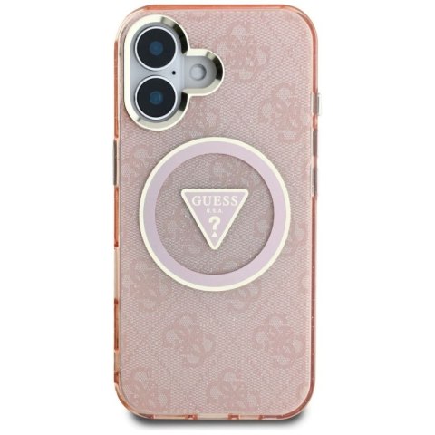 Etui Guess IML Metal Glitter 4G Circle Triangle MagSafe na iPhone 16 - różowe Guess