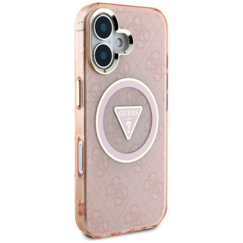 Etui Guess IML Metal Glitter 4G Circle Triangle MagSafe na iPhone 16 - różowe Guess