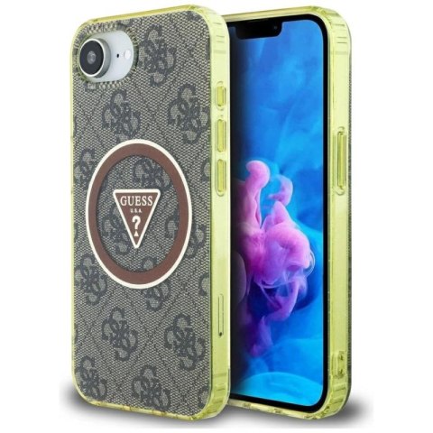 Etui Guess IML Metal Glitter 4G Circle Triangle MagSafe na iPhone 16e - brązowe Guess