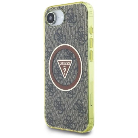 Etui Guess IML Metal Glitter 4G Circle Triangle MagSafe na iPhone 16e - brązowe Guess