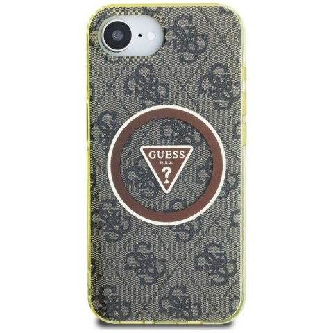 Etui Guess IML Metal Glitter 4G Circle Triangle MagSafe na iPhone 16e - brązowe Guess