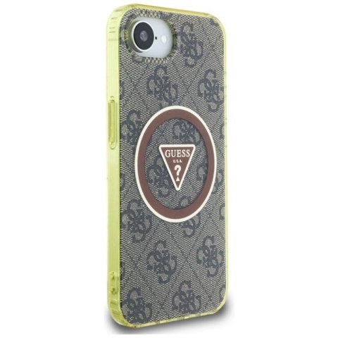 Etui Guess IML Metal Glitter 4G Circle Triangle MagSafe na iPhone 16e - brązowe Guess