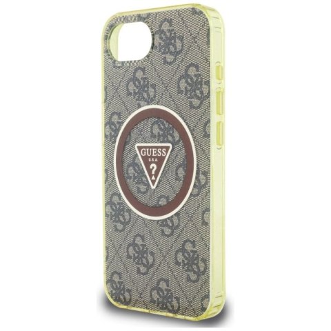 Etui Guess IML Metal Glitter 4G Circle Triangle MagSafe na iPhone 16e - brązowe Guess