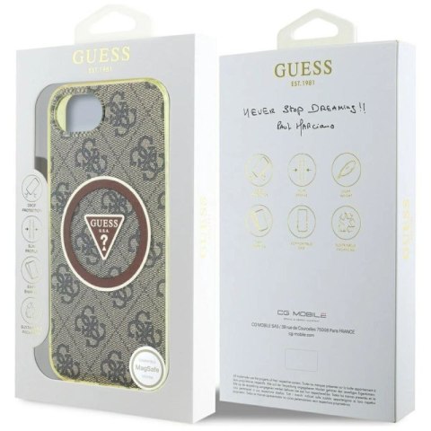 Etui Guess IML Metal Glitter 4G Circle Triangle MagSafe na iPhone 16e - brązowe Guess