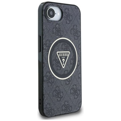 Etui Guess IML Metal Glitter 4G Circle Triangle MagSafe na iPhone 16e - czarne Guess