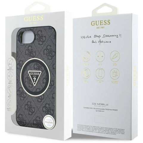 Etui Guess IML Metal Glitter 4G Circle Triangle MagSafe na iPhone 16e - czarne Guess