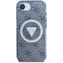 Etui Guess IML Metal Glitter 4G Circle Triangle MagSafe na iPhone 16e - niebieskie Guess