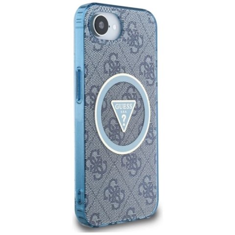 Etui Guess IML Metal Glitter 4G Circle Triangle MagSafe na iPhone 16e - niebieskie Guess