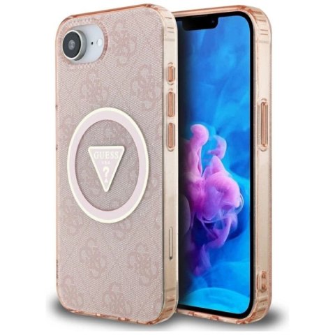 Etui Guess IML Metal Glitter 4G Circle Triangle MagSafe na iPhone 16e - różowe Guess
