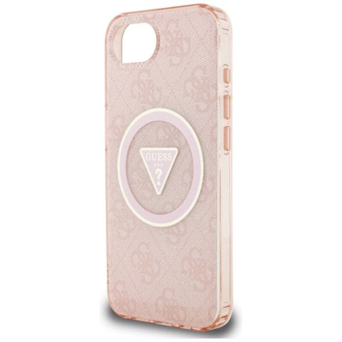 Etui Guess IML Metal Glitter 4G Circle Triangle MagSafe na iPhone 16e - różowe Guess
