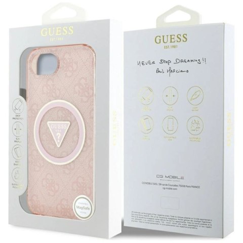 Etui Guess IML Metal Glitter 4G Circle Triangle MagSafe na iPhone 16e - różowe Guess